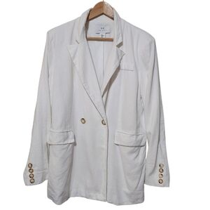 Halston White Linen Blend Double Breasted Blazer Size Medium